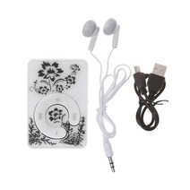 미니 클립 플로럴 패턴 음악 MP3 플레이어 32GB TF 카드 미니 USB 케이블 + 귀, 검은색