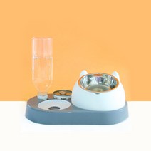 디모어 펫 강아지 고양이 스텐레스 급체방지 식기 4색상, 블루+화이트, 1개