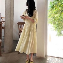 드레스날다 따뜻한봄햇살 퍼프소매 플레어 롱 원피스 mops1143