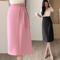 코카마니 여성 H라인 옆핀턱 매듭 단추 리본 랩 스타일 예쁜 스커트