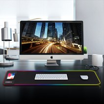 짐승 고속 무선 충전 LED 데스크매트 와이드 게이밍 마우스 장패드 ZS-PDC1, 블랙