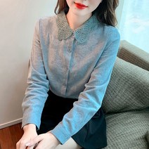 쩐쿠 봄 여성 카라넥 레이스 셔츠 블라우스 8674