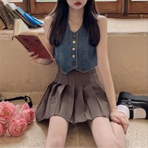 tagi 데님 베스트 빈티지 여성 청조끼 여름 민소매 가디건