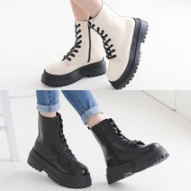 벨루치슈즈 여성 심플 베이직 5.5cm 키높이 레이스업 통굽 미들 워커 부츠