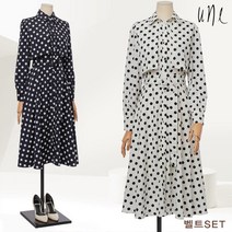 [윈] [벨트set]건플랩도트플레어원피스