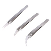 3pcs 비 전도성 정전기 방지 세라믹 족집게 IC SMD SMT 곡선 스트레이트 핀셋 내열성 1000 학위 수공구