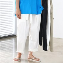 남자 스판 린넨 밴딩 세미 와이드 핀턱 팬츠 남성 테이퍼드핏 일자 통큰 고무줄 흰바지 백바지 베이지 봄 여름 바지