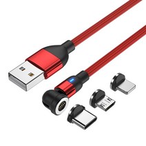 옵시디언 18W 3in1 꺾임 스윙 마그네틱 고속충전 데이터전송 USB케이블 패브릭, 블랙, 1m
