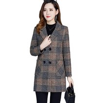 여성 트렌치코트 블렌드 울 코트 여성 가을 겨울 자켓 새로운 격자 무늬 더블 브레스트 미드 롱 코트 자켓 우아한 레이디 모직 겉옷 5XL