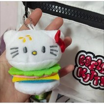 애착인형 대형 동물 귀여운 만화 햄버거 모양 고양이 봉제 인형 7cm 펜던트 키 체인 여아용 펜던트 선물, WHITE