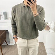 구스마켓 부드러운 남성용 스판 긴팔 카라 니트 티셔츠 [6컬러]