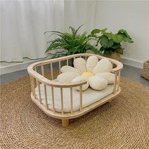 반려동물 미니 침대 강아지 반려동물 애견 고양이 원목 사계절 베드 집 둥지 펫 하우스 쿠션 방석, 베이지