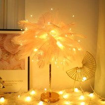 깃털 스탠드 조명기구 거실 무드등 플로어 인테리어, 핑크【메탈 베이스】배터리 USB