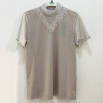 [행복한백화점][그린조이][그린조이] 물결라인 브이넥 체크배색 반목 반팔 티셔츠 베이지 여성 GS22KL23W