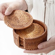 [위드기프트] 예쁜까페 라탄 컵받침6개+홀더세트