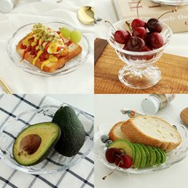 아떼스타 퓨어 유리 디저트 그릇 5종 디저트볼 접시 과일 빵 마카롱 다과 그릇 홈카페용품, 퓨어 클로버 플레이트