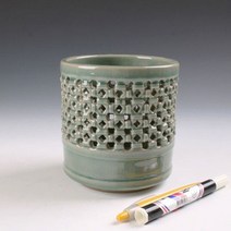 청자 투각 원형 필통/펜꽂이/다용도꽂이 대, 없음