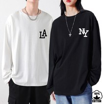 스타일아유 남녀공용 면 엠블럼 NY LA 오버핏 레이어드 긴팔티