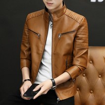 잠바 바이커 자켓 레자 재킷 블루종 가죽 여름 외투 아우터 2022 Men New Style Chest Two Zipper Wrinkle Leather Coat Youth Tren