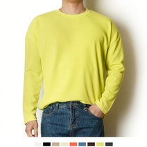 남자 밝은색 티셔츠 라임색 라운드넥 기본티 봄티 긴 팔면티 트레이닝 패션 긴팔 긴팔티
