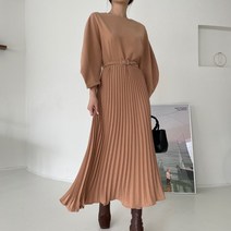 빨강몽키 여성 봄 가을 플레어 주름 원피스 롱 원피스 벨트세트 7부소매