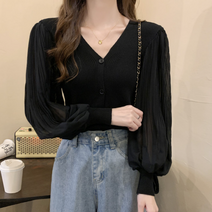 베베디 여성용 크루드 브이넥 긴팔티셔츠