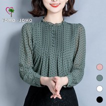 요모조모 여성 쉬폰 러플 도트 빅사이즈 가을 긴팔 블라우스 YJS449