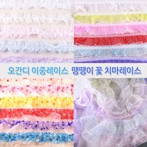 레이스 오간디/이중레이스/땡땡이/꽃치마레이스 수예 공예부자재, 2.땡땡이치마레이스-노랑(폭4.5cm 약1.3M)
