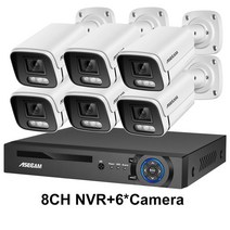 CCTV 보안 카메라 4K 8MP 시스템 H.265 POE NVR 키트 야외 방수 오디오 비디오 기록 세트, 03 8CH NVR and 6 Camera_01 없음