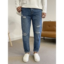 남자 반배기 레귤러핏 무릎 찢청 디스트로이드 9부 중청바지