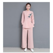 Sun siR 면마 프린팅 전통의상세트 와이드통바지 명상복 라운지웨어