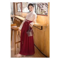 실용적인 2022 Hanfu 여성 의상 성인 학생 명나라 중국 스타일 개선 허리 길이 사롱 데일리 칼라 세트 파우