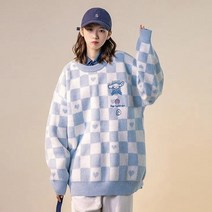 y2k 니트 여성 가디건 스웨터 카드 귀여운 만화 자수 일본 jk 유니폼 바둑판 봄과
