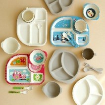 이유식용기 옥수수 식판 수저 세트 유아 식기 어린이집 유치원 어린이 돌아기식판, 5P 기프트세트 그레이