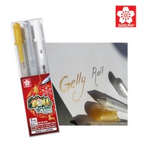 [영번지몰] 사쿠라 겔리롤 펜 젤리롤 드로잉 꾸미기 캘리그라피, 1개, 3본_메탈릭&화이트