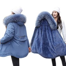 JUSTFEELING 빅사이즈 여성 퍼 롱코트 겨울 뽀글이 기모 바람막이 점퍼 카고 스다일 자켓