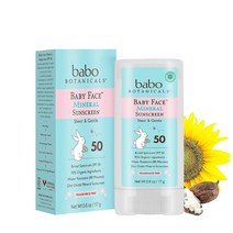 Babo Botanicals Baby Face 미네랄 자외선 차단 스틱 SPF 50 - 70+% 유기농 성분 및 아연 활성 포함 방수 암초 친화적 무향 17g(6온스) 1팩, 0.6 Ounce (Pack of 1)