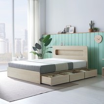 규수방 프리미엄 LED서랍형침대 핸드폰 충전 콘센트 내장 301모델, 302서랍형(화이트), 슈퍼싱글, 파워본넬 자가드