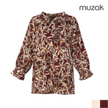 무자크 콩단추 리본 나염 블라우스 MI8WBL26