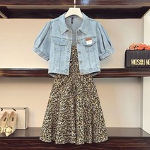 멜빵 청치마 두조각 세트 여성 데님 재킷 꽃 Suspender 치마 정장