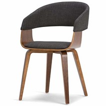SIMPLIHOME Lowell 벤트우드 식탁 의자 차콜 그레이 리넨 룩 원단 및 원목 라운드 업홀스터링 다이닝 룸용 미드 센추리 모던301566, Grey/Natural