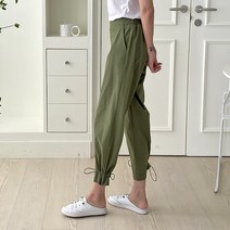 여자 아메카지 스타일 밑단 스트링 8부 기장 배기팬츠