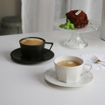 [윤자매네] 일본 킨토 도자기 커피 라떼 컵&소서 300ml(2color), 화이트