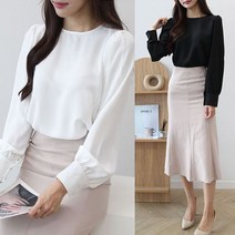 플라잉걸 라운드넥 블라우스 봄 가을 도톰 블라우스 블랙블라우스