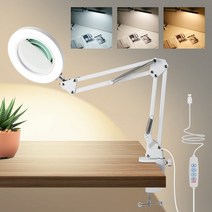 Mandland 돋보기 스탠드 라이트 부착 led 확대경 스탠드 탁상 확대경 5배의 배율 확대경을 탑재 접이식 각도 조정 가능 무단계 조광 3종 색온도 USB 급전