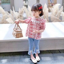 레니 자수bl 리본 데님팬츠 아동복 여자아동복 여아상하세트 아동상하복 여름아동옷 여자아이옷 여아옷 여아의류 아동의류 유아동복 유아상하세트