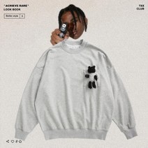 Made for u 인스파이어 가슴 입체 곰돌이 길거리 패션 루즈핏 캐주얼 쭈리 남녀 맨투맨 커플