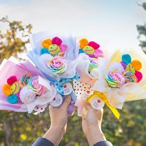 레인보우 스마일꽃 롤리팝 사탕 장미 비누 꽃다발 선물 어린이 조화 포장 만들기 졸업 발표회 기념일 장식 여자친구, 21NF_스마일꽃롤리무지개