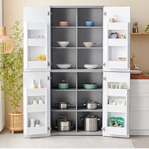 Sunshine 팬트리 서랍장 팬트리수납장 양문 4문도어 수납장 800 ea4988, 투톤그레이