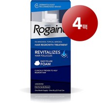 Rg 로우게인 미국 직배송 남성용 두피 모발 영양 관리 헤어 그로우쓰 트리트먼트 폼 60g, 4팩